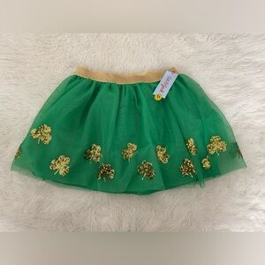 Cat & Jack Green Tutu Gold Shamrock Clover Skirt St Patrick's Day Girls L(10/12)